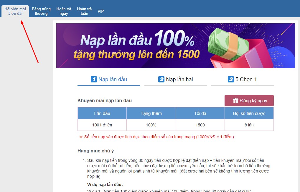 Chương trình tặng thưởng khi nạp tiền lần đầu tiên lên đến 100% THA CASINO